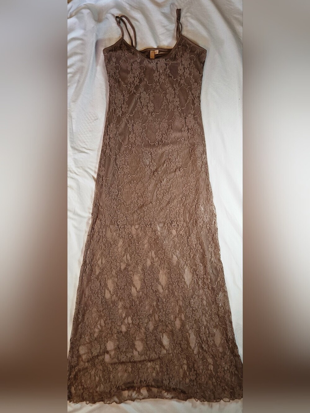 Lucky Brand Womens Beige Sheer Lace Thin Adjustable Strap Maxi Dress Size Medium